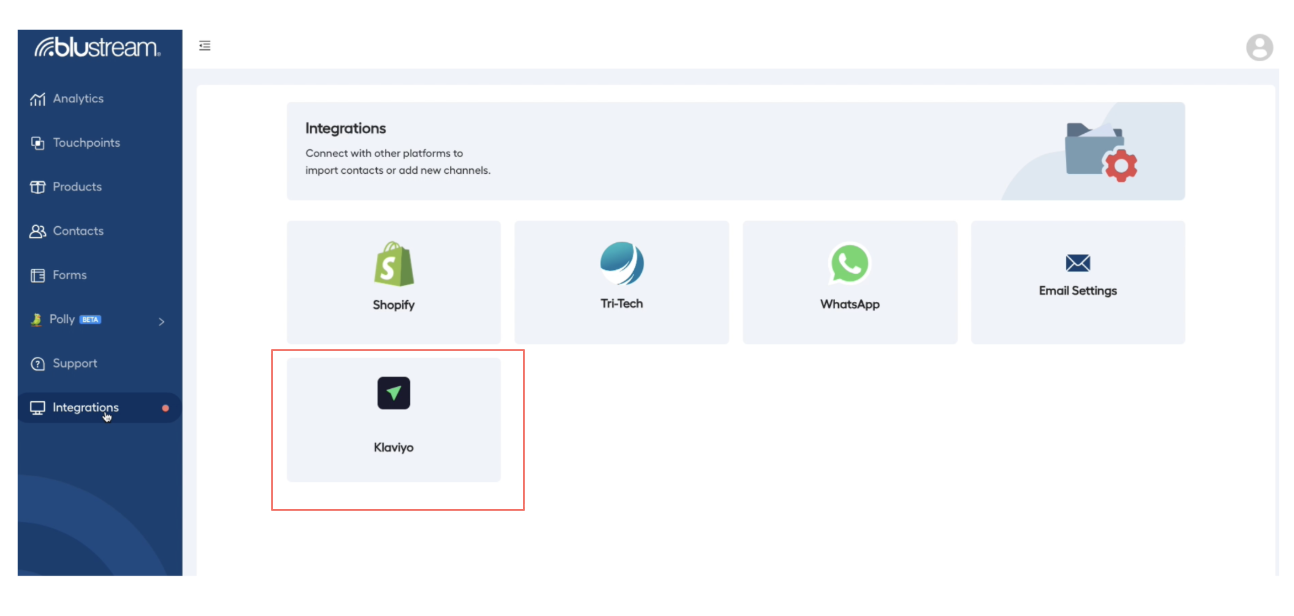 Klaviyo Integration Screen